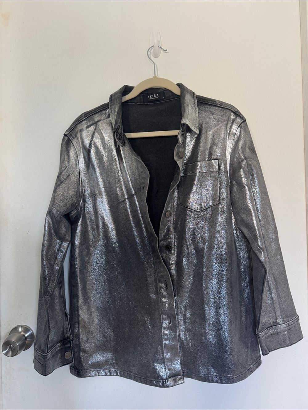 AKIRA Metallic Silver Jean Shacket